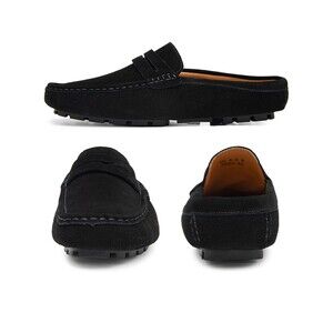 Go Tour Mens Mules Clog Slippers Loafers Size 12 Black Leather Slip On Shoes NEW